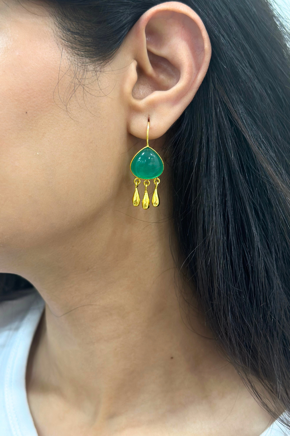 LocalLane Handcrafted Turkish Style Green Stone Drop Earrings