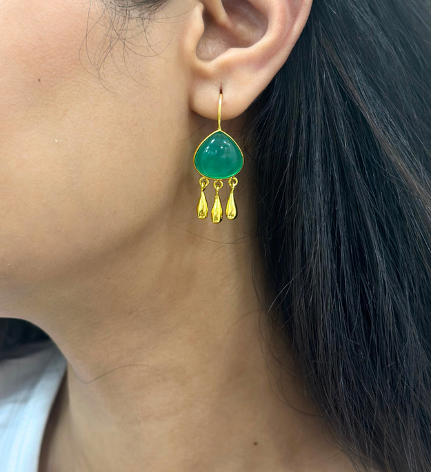 LocalLane Handcrafted Turkish Style Green Stone Drop Earrings