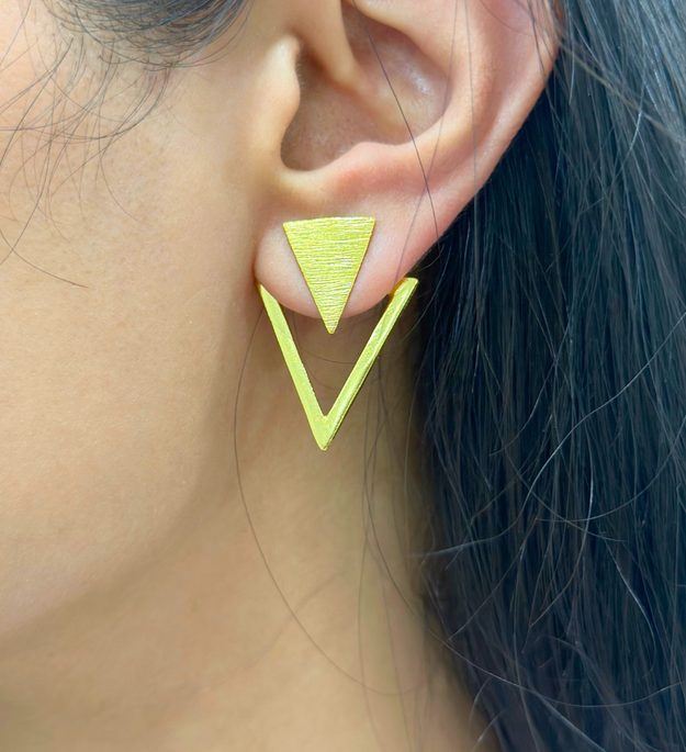 LocalLane Handcrafted Boho Dual Triangle Studs