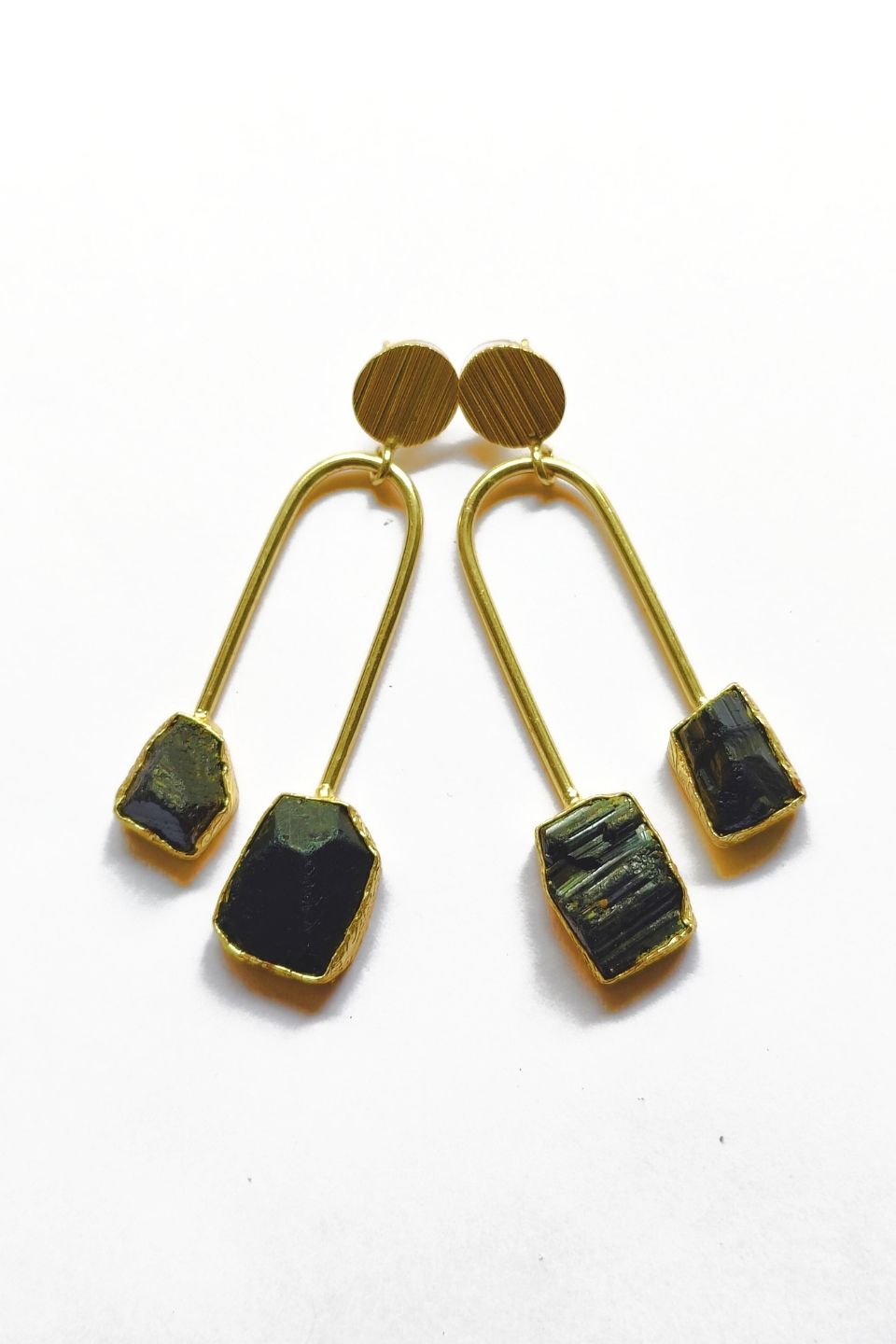 LocalLane Black Gemstone Handmade Brass Earrings