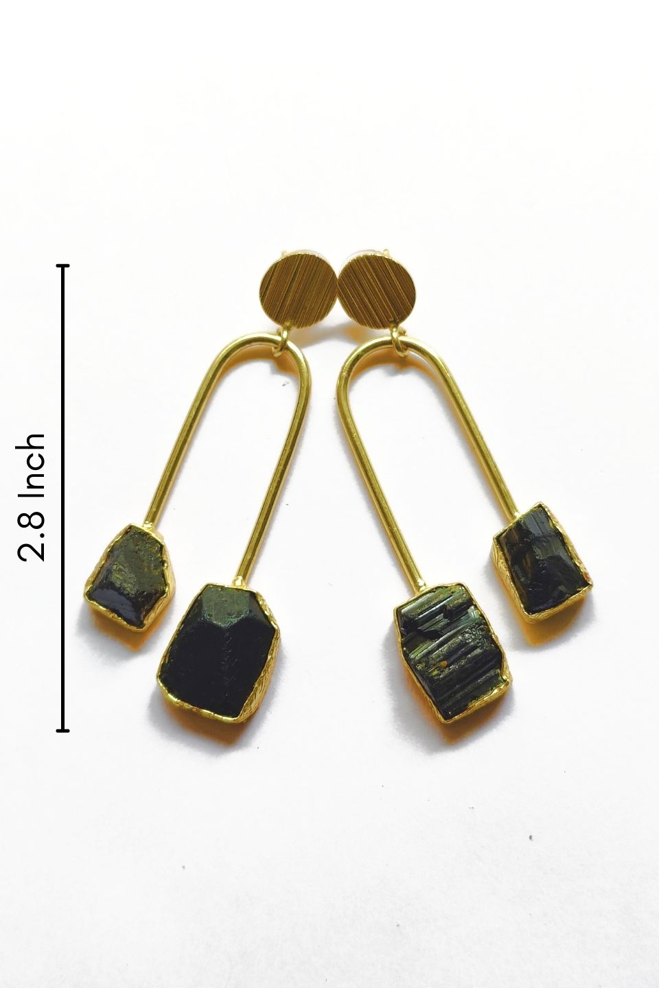 LocalLane Black Gemstone Handmade Brass Earrings