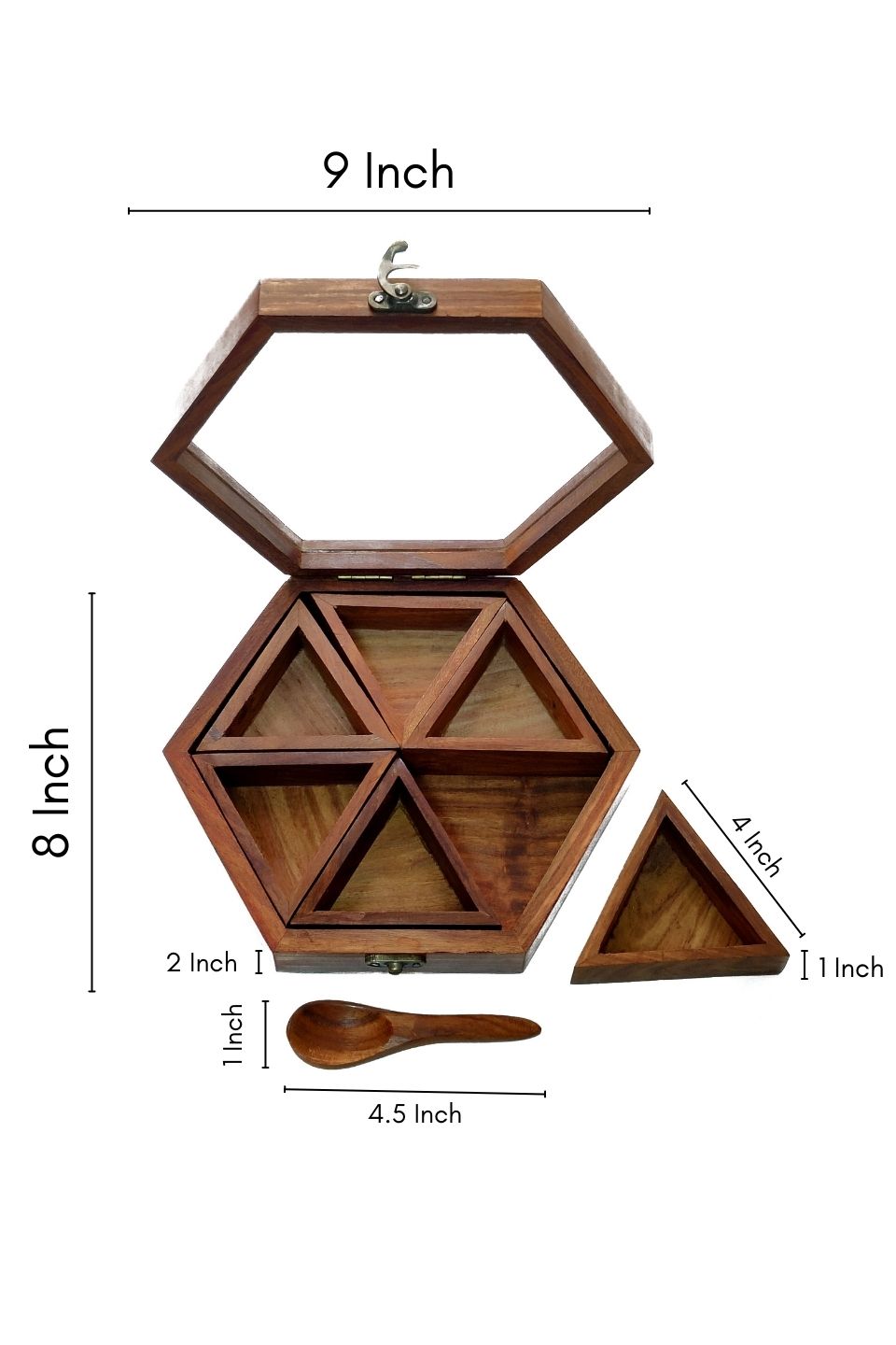 LocalLane Handcrafted Sheesham Wood Spice Box with 6 Containers & Spoon