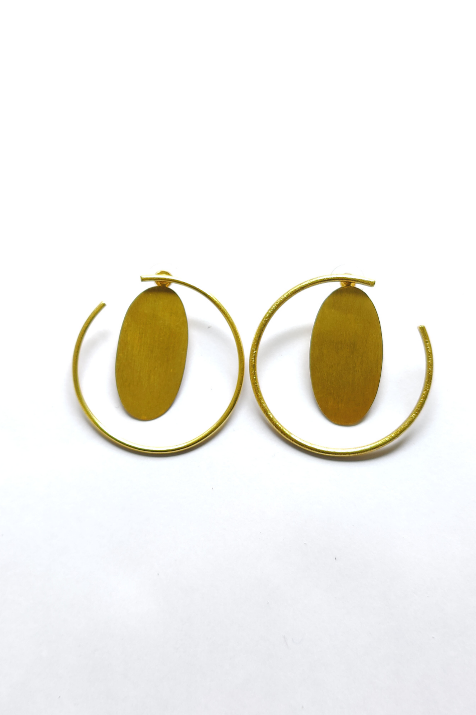 LocalLane Oval and Layered Hoop Handmade Brass Earrings