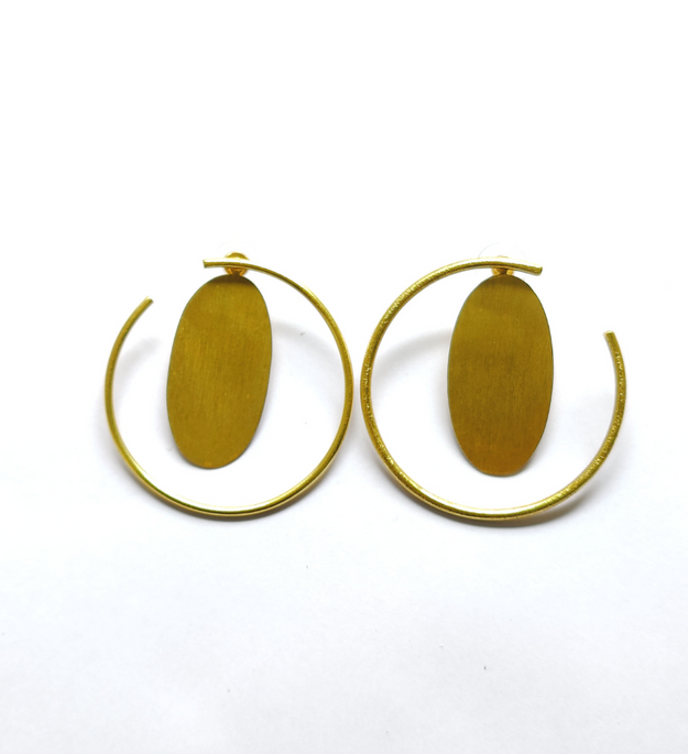 LocalLane Oval and Layered Hoop Handmade Brass Earrings