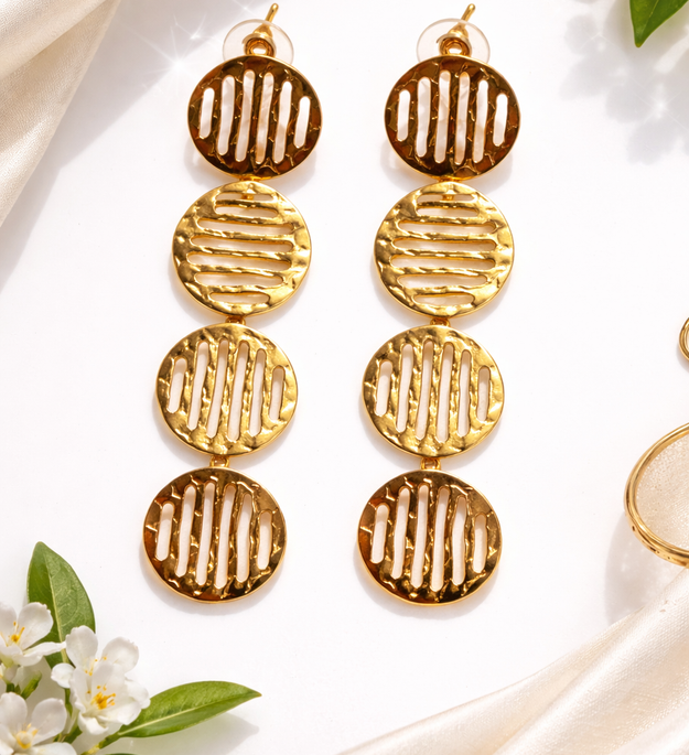 LocalLane Jaali Drop Gold Plated Brass Earrings