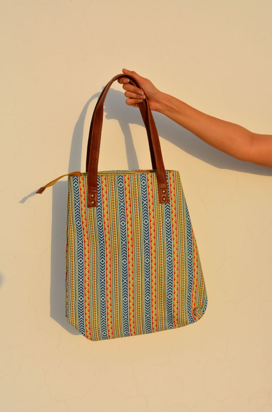 LocalLane Multicolour Boho Stripes Hand Block Printed Handbag