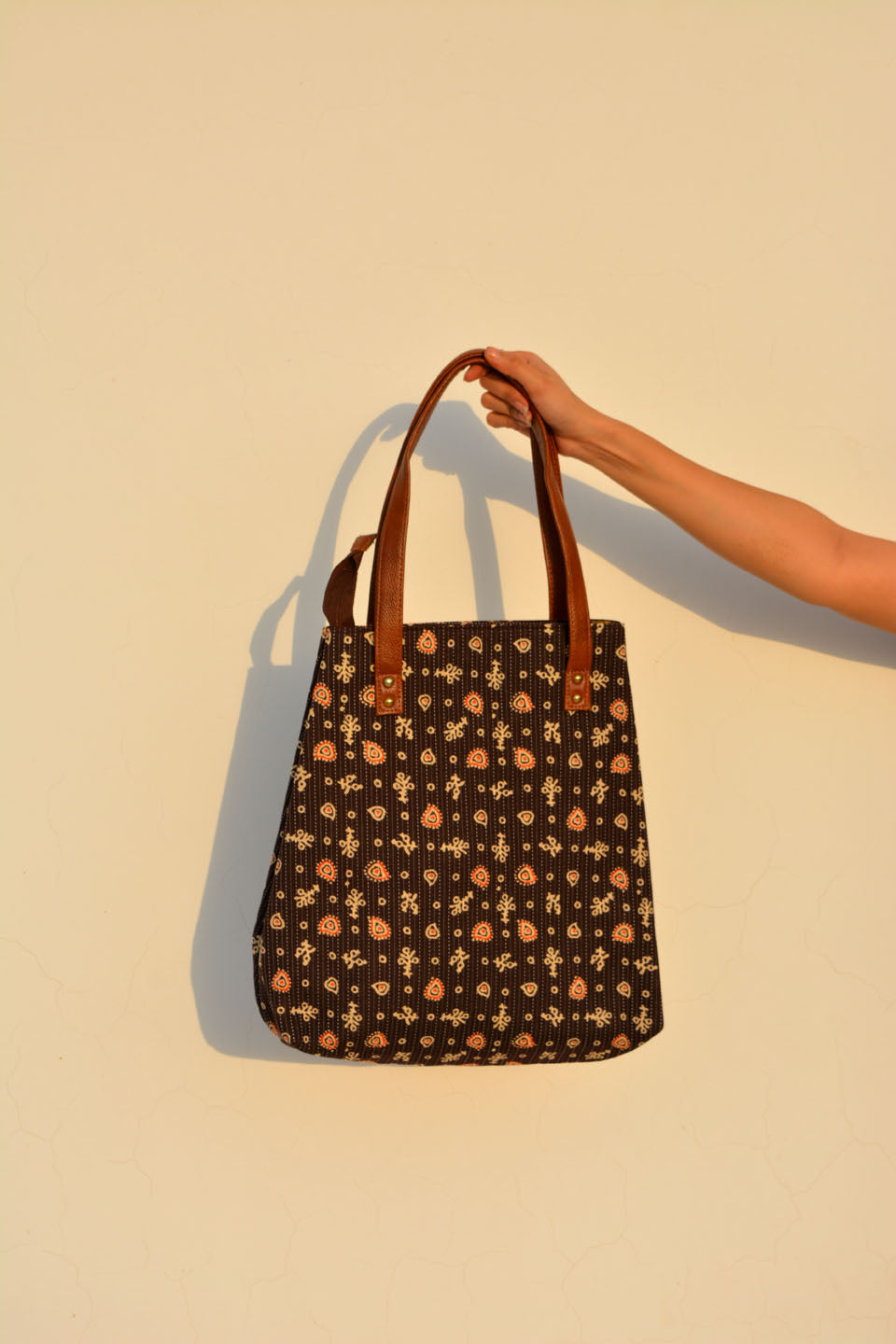 LocalLane Brown Ethnic Pattern Hand Block Printed Handbag