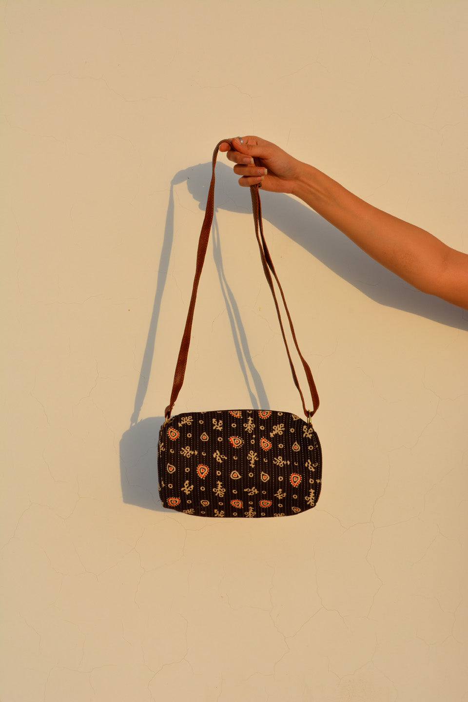 LocalLane Brown Ethnic Pattern Hand Block Printed Sling Bag