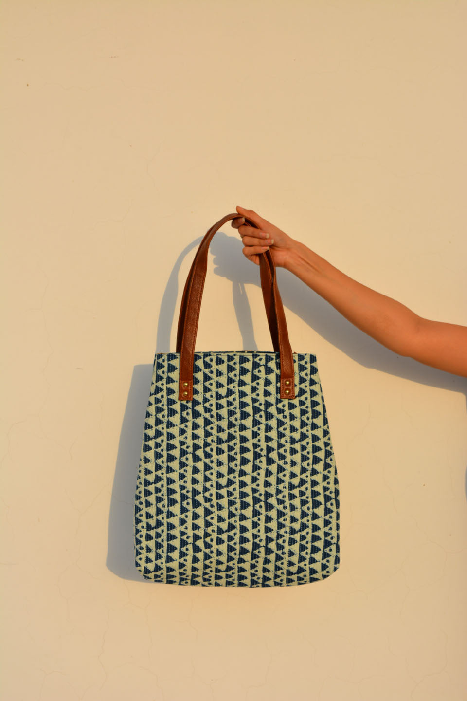 LocalLane Indigo Geometric Hand Block Printed Handbag