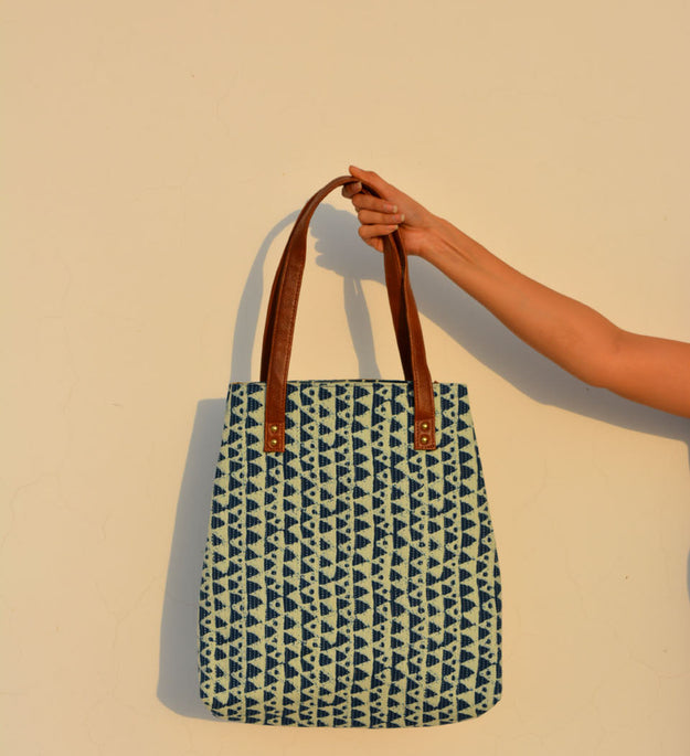 LocalLane Indigo Geometric Hand Block Printed Handbag