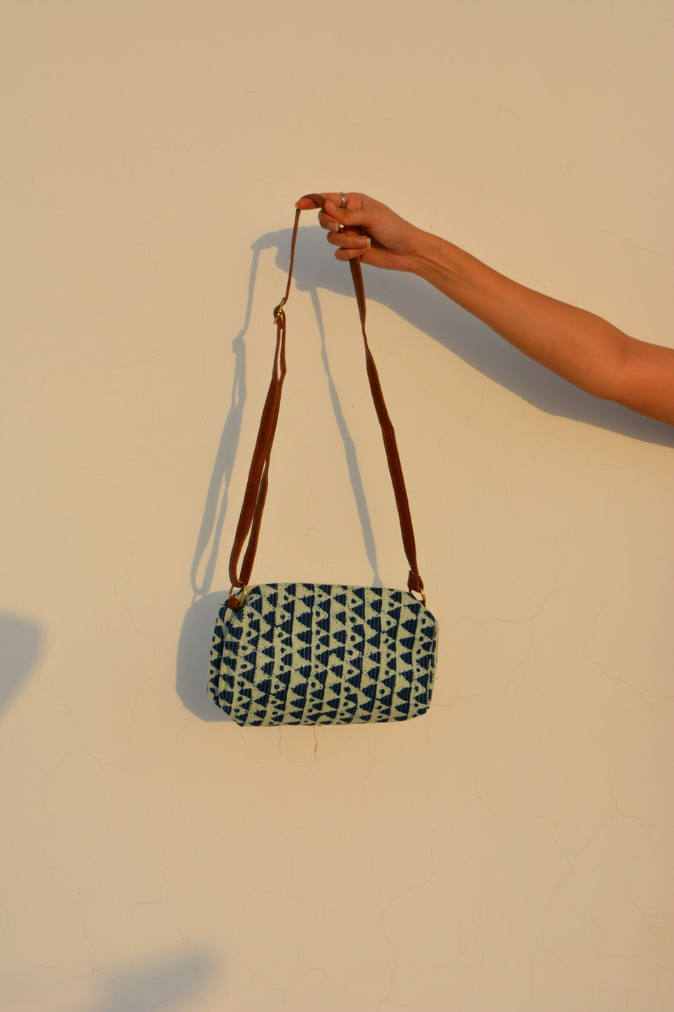 LocalLane Indigo Geometric Hand Block Printed Sling Bag