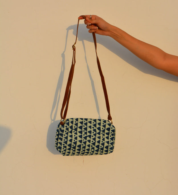 LocalLane Indigo Geometric Hand Block Printed Sling Bag