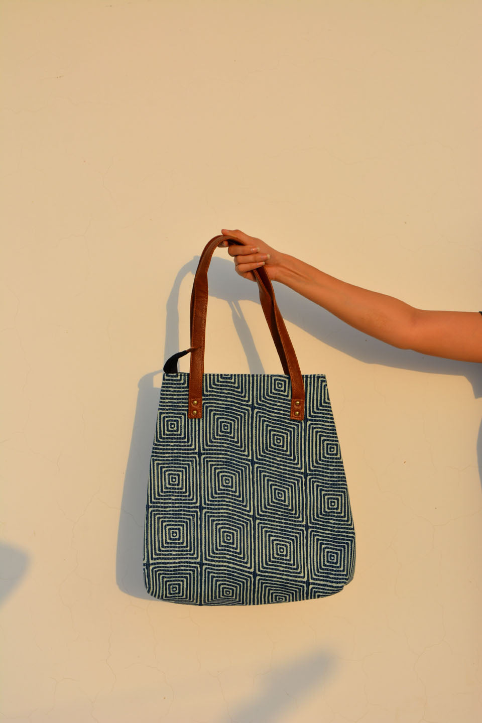 LocalLane Indigo Squares Hand Block Printed Handbag