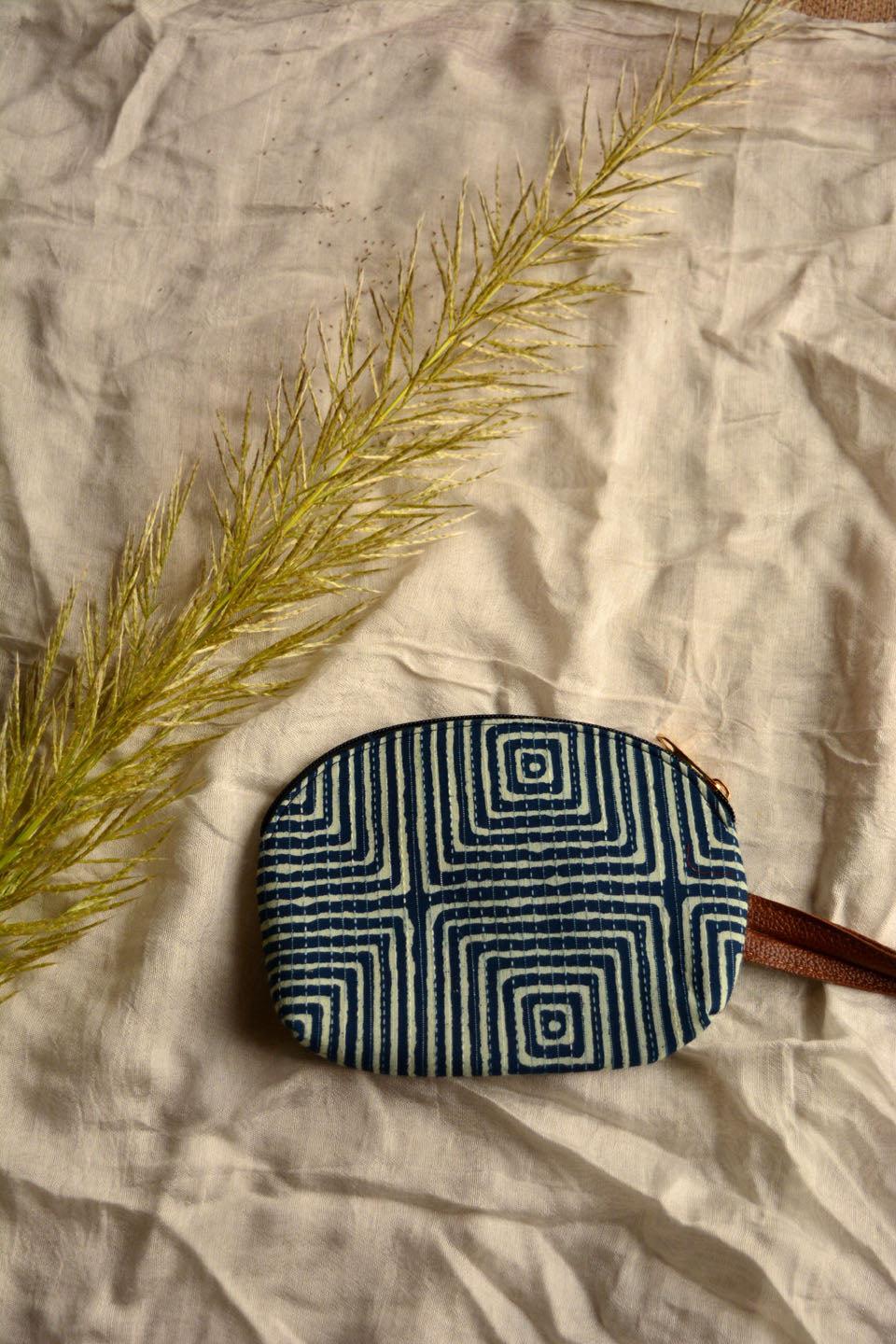 LocalLane Indigo Squares Hand Block Printed Mini Pouch