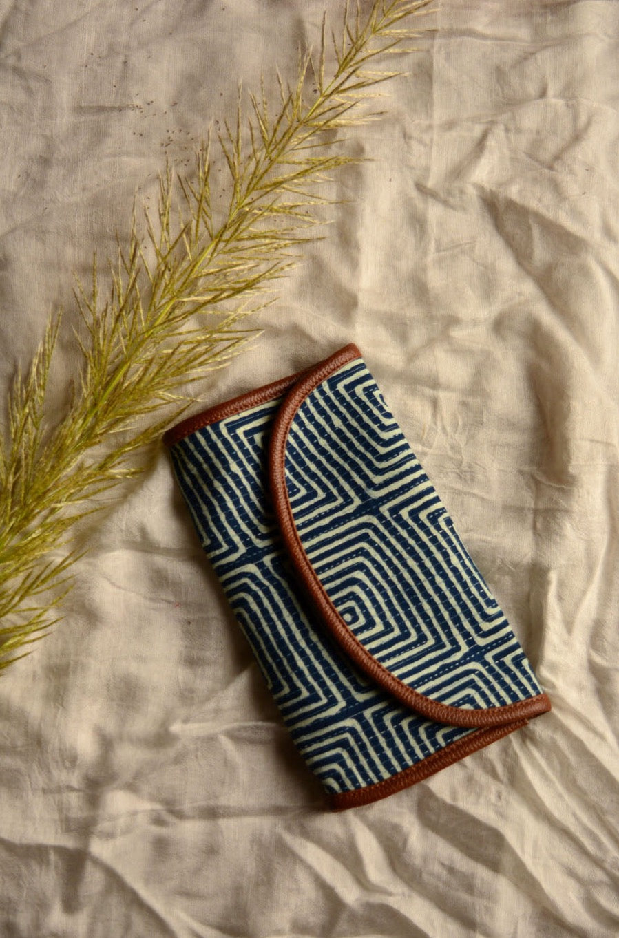 LocalLane Indigo Squares Hand Block Printed Envelope Wallet