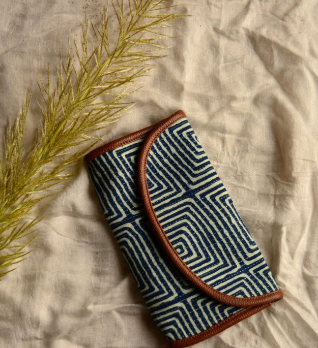 LocalLane Indigo Squares Hand Block Printed Envelope Wallet