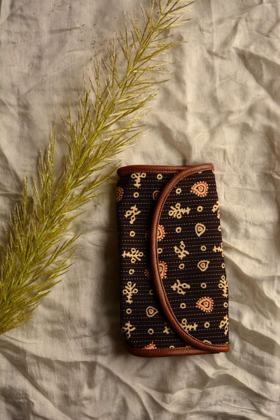 LocalLane Brown Ethnic Pattern Hand Block Printed Envelope Wallet