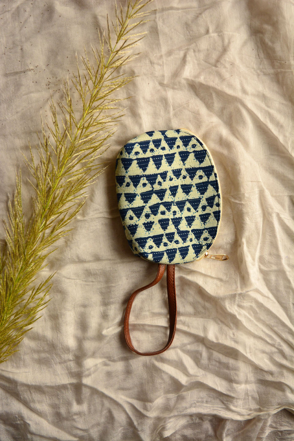 LocalLane Indigo Geometric Hand Block Printed Mini Pouch