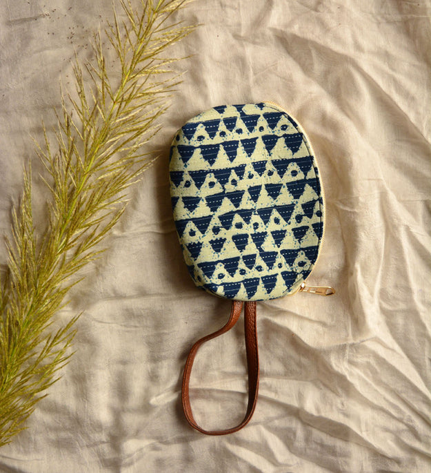 LocalLane Indigo Geometric Hand Block Printed Mini Pouch