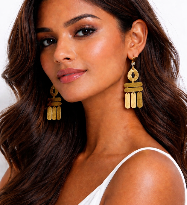 LocalLane Artisanal Hammered Gold Plated Brass Earrings