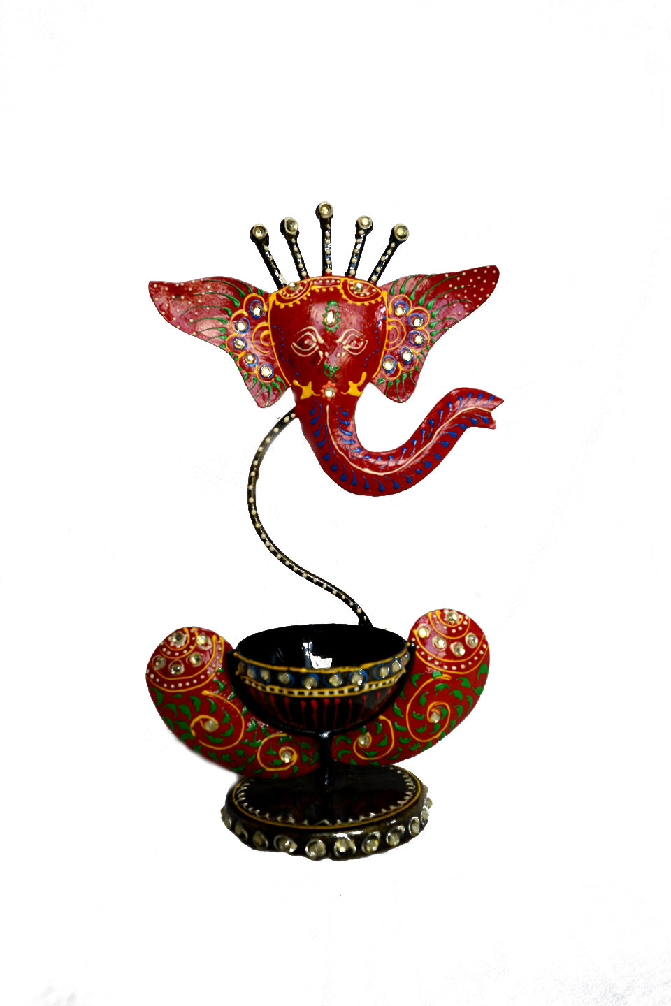 LocalLane Red Ganesha Hand-painted Tea-Light Holder