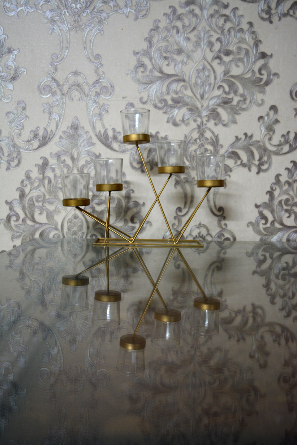 LocalLane Geometric Metal Tea-Light Holder with Glass Holders