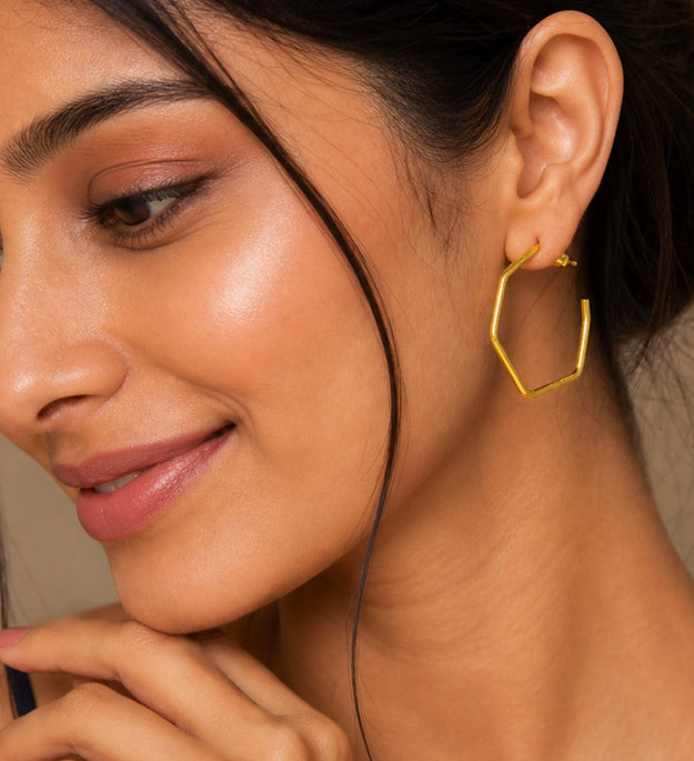 LocalLane Hexagon Gold Plated Hoop Earrings for Women