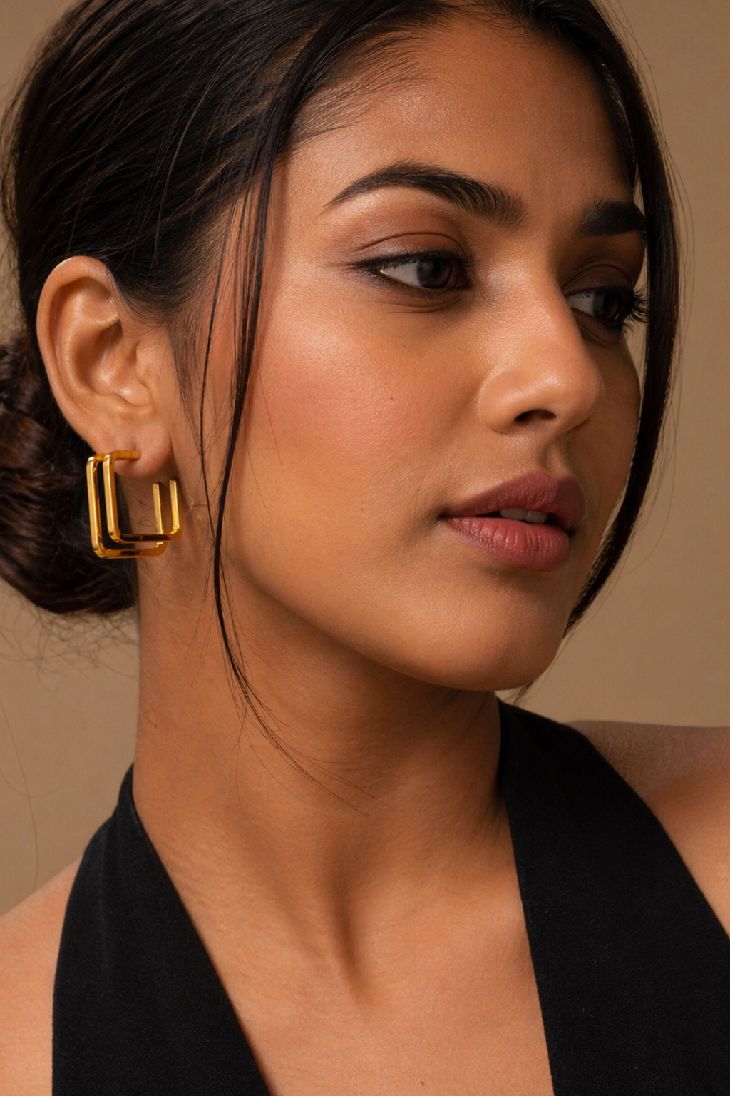 LocalLane Square Minimal Gold Plated Hoop Earrings for Women