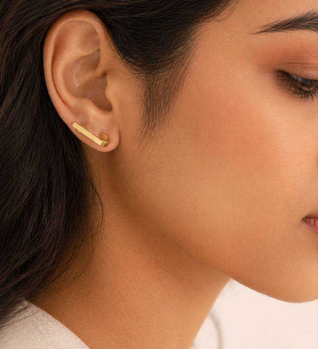 LocalLane Curve Gold Plated Stud Earrings for Women