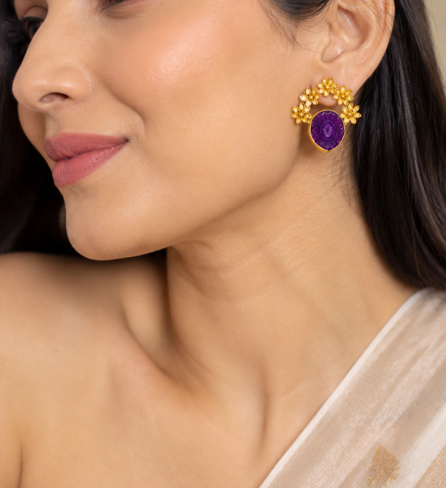 LocalLane Amethyst Gold Plated Drop Earrings for Women