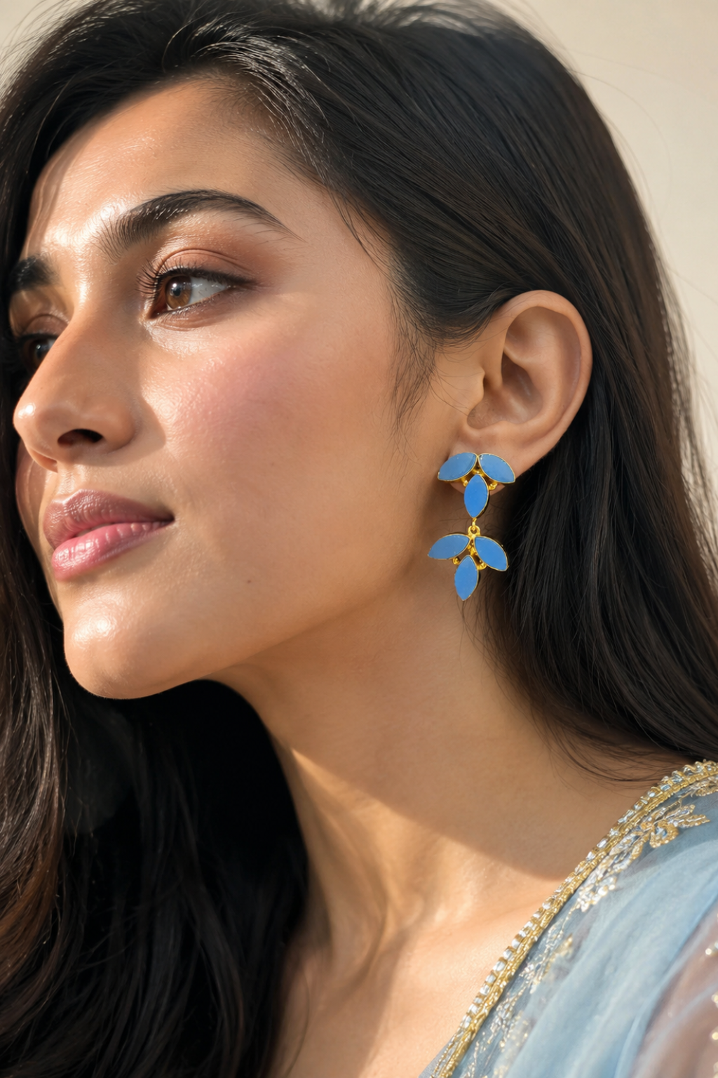 LocalLane Blue Leafy Drop Earrings for Women
