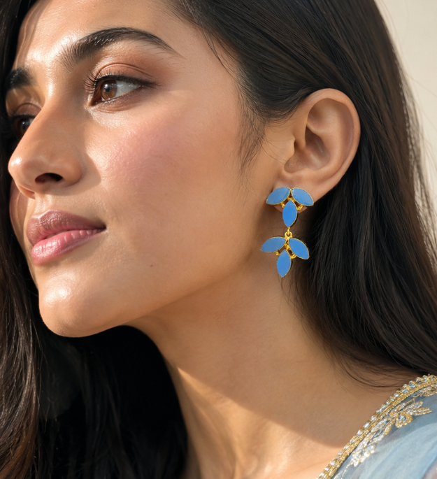 LocalLane Blue Leafy Drop Earrings for Women