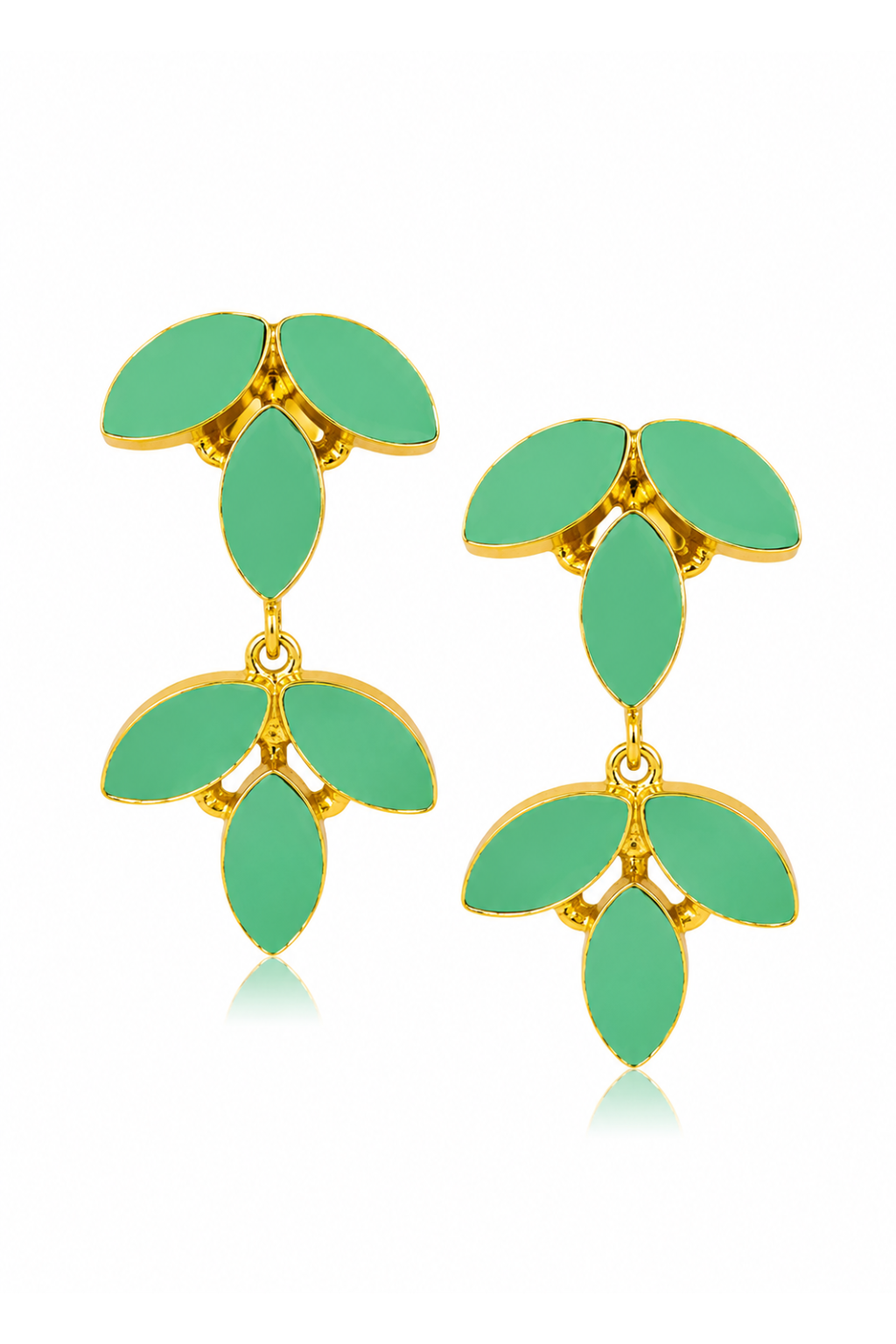 LocalLane Coral Green Leafy Earrings for Women