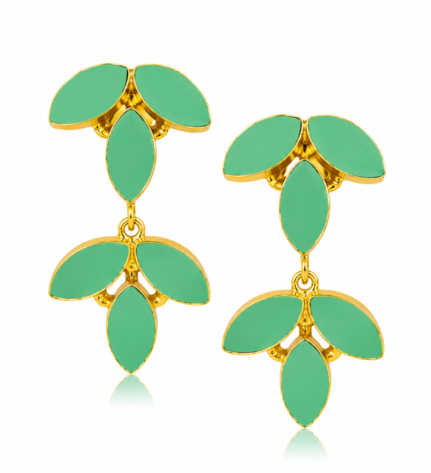 LocalLane Coral Green Leafy Earrings for Women