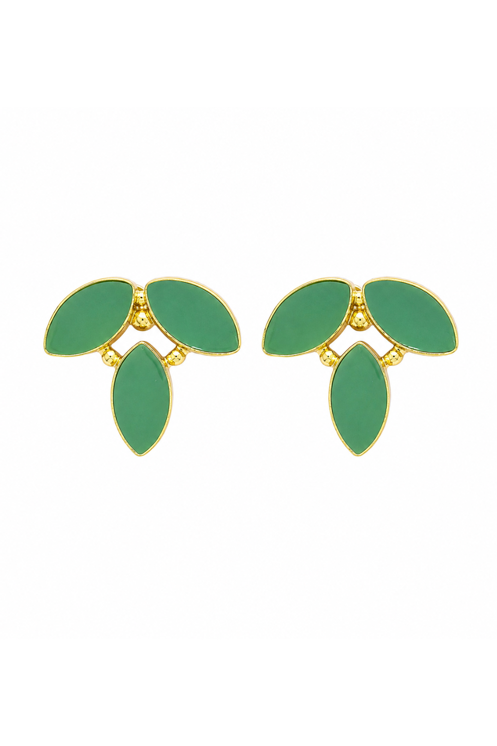 LocalLane Green Leafy Gold Plated Stud Earrings Women