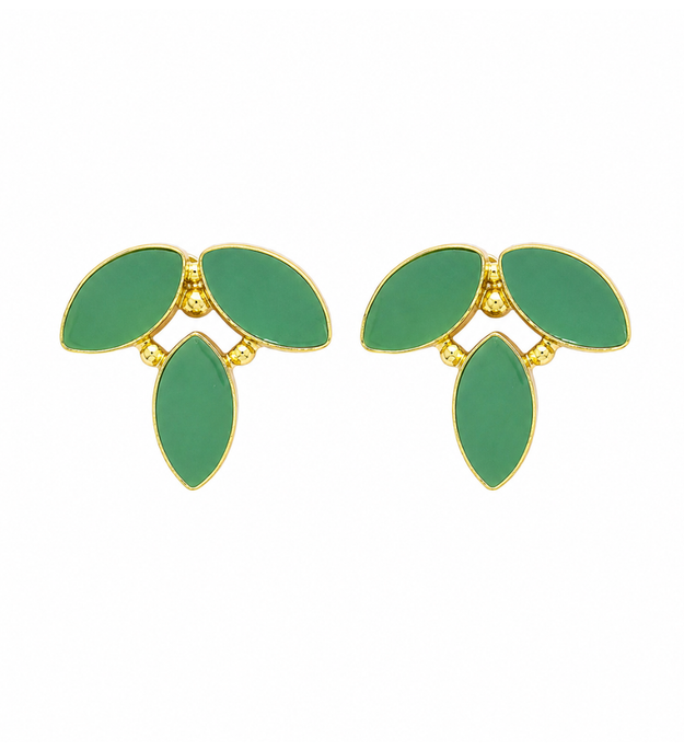 LocalLane Green Leafy Gold Plated Stud Earrings Women