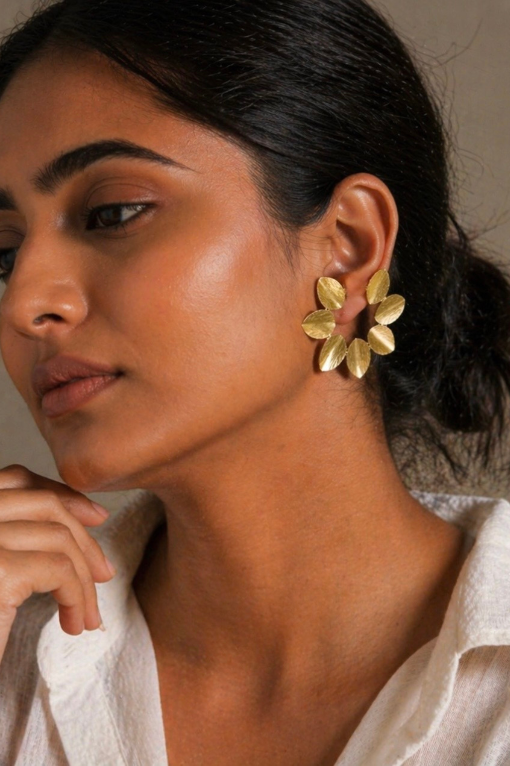 LocalLane Tropical Leaf Gold Plated Hoop Earrings for Women