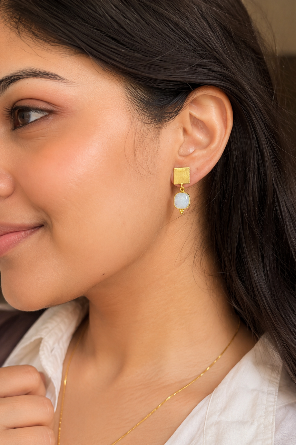 LocalLane Opal White Stone Earrings for Women
