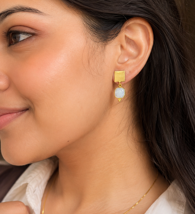 LocalLane Opal White Stone Earrings for Women