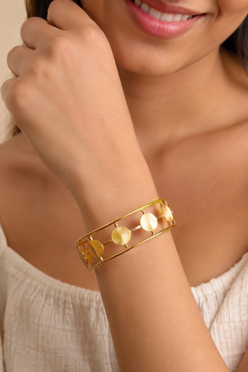 LocalLane Gold-Plated Adjustable Brass Paillettes Cuff Bracelet