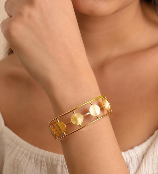 LocalLane Gold-Plated Adjustable Brass Paillettes Cuff Bracelet