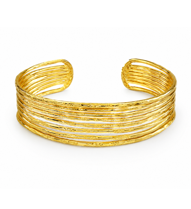LocalLane Gold-Plated Adjustable Brass Stacked Cuff Bracelet