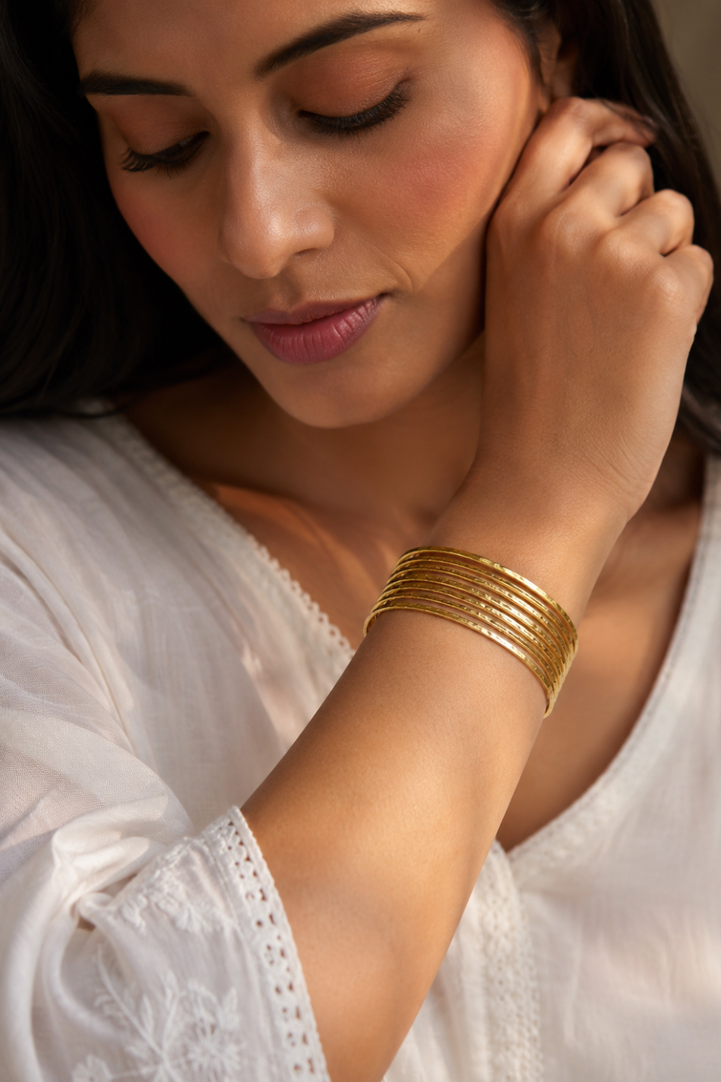 LocalLane Gold-Plated Adjustable Brass Stacked Cuff Bracelet