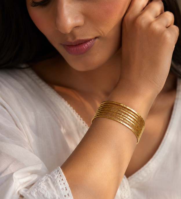 LocalLane Gold-Plated Adjustable Brass Stacked Cuff Bracelet