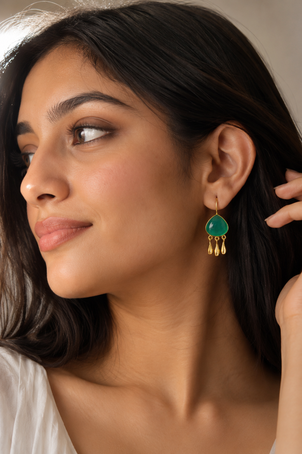 LocalLane Turkish Green Stone Earrings Women