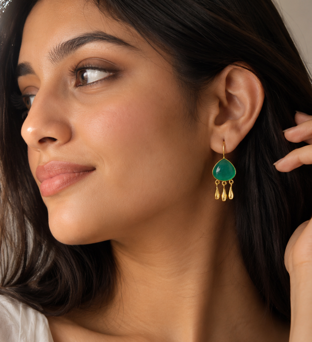 LocalLane Turkish Green Stone Earrings Women
