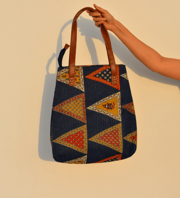 LocalLane Multicolour Floral Triangles Hand Block Printed Handbag